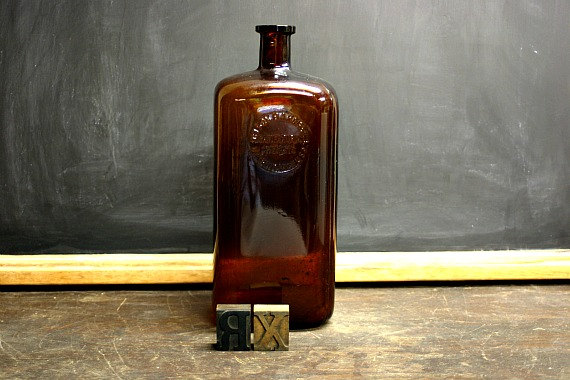 Vintage Medical Bottle / Apothecary Bottle / Amber Glass