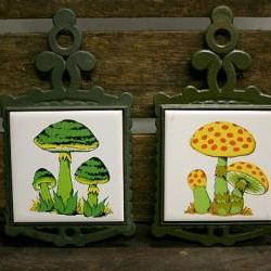 Vintage Mushroom Cast Iron Trivet Set of 2